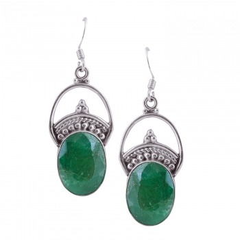 Genuine silver green emerald quartz earrings